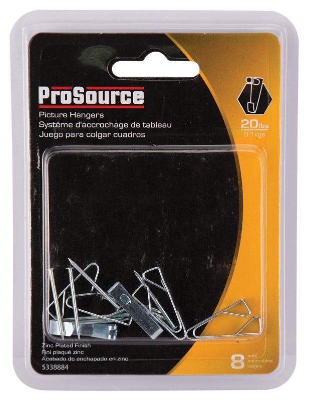 ProSource PH-121020-PS Picture Hanger, 20 lb, Steel, Zinc, Zinc, Nail-In Mounting