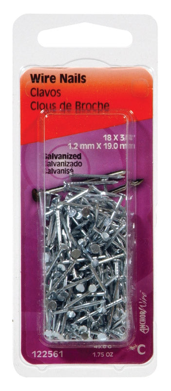 HILLMAN No. 19 1/2 in. Wire Galvanized Steel Nail Flat Head 2 oz, Pack of 6