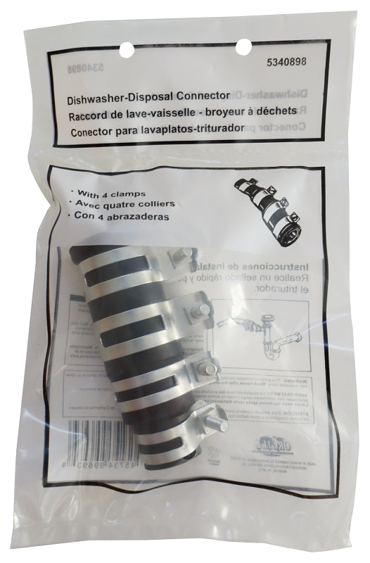 ProSource PMB-243-3L Dishwasher Connector, Clamp, Rubber/Steel, Black