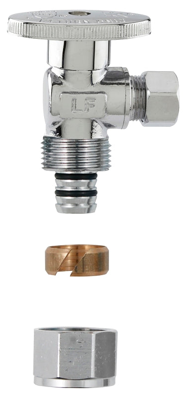 Plumb Pak PP2888EZ No Crimp Angle Stop Valve, 1/2 x 1/4 in Connection, PEX Barb x Compression, Brass Body