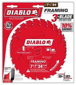 Diablo D0724X3 Saw Blade, 7-1/4 in Dia, 5/8 in Arbor, 24-Teeth, Applicable Materials: Wood