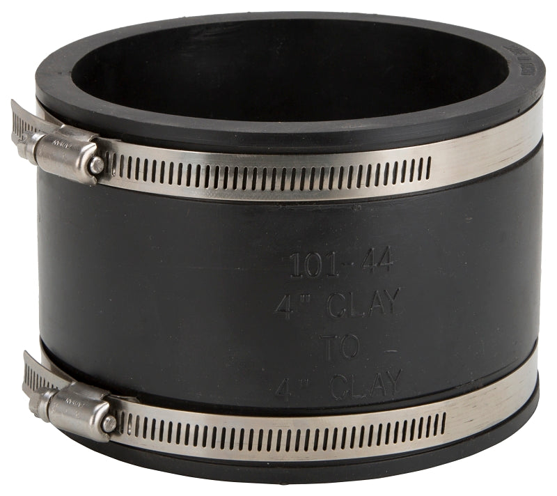 ProSource KJ-018 Coupling, 4 x 4 in, Clay to Clay, PVC, Black