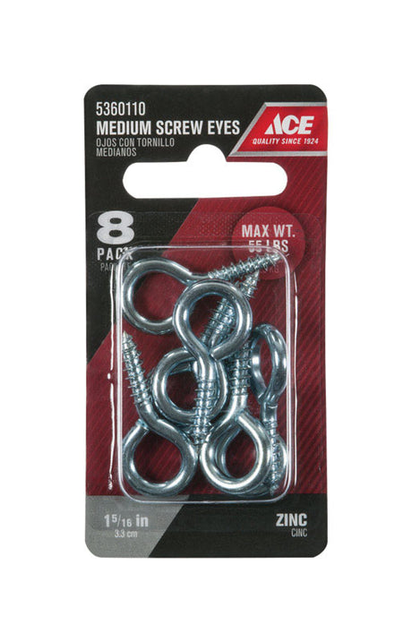 Ace 5/32 in. D X 1-5/16 in. L Zinc-Plated Steel Screw Eye 55 lb. cap. 8 pk, Pack of 5