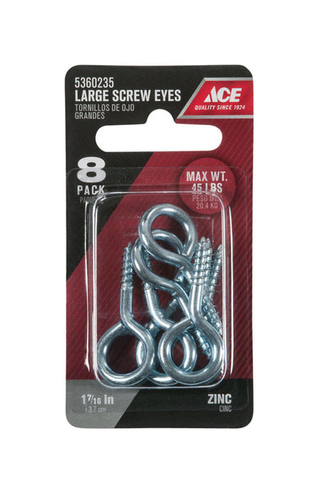 Ace 5/32 in. D X 1-7/16 in. L Zinc-Plated Steel Screw Eye 45 lb. cap. 8 pk, Pack of 5