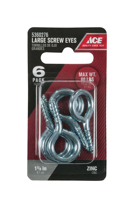 Ace 3/16 in. D X 1-5/8 in. L Zinc-Plated Steel Screw Eye 60 lb. cap. 6 pk, Pack of 5