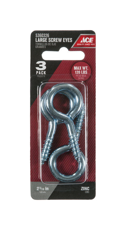 Ace 9/32 in. D X 2-5/16 in. L Zinc-Plated Steel Screw Eye 120 lb. cap. 3 pk, Pack of 5