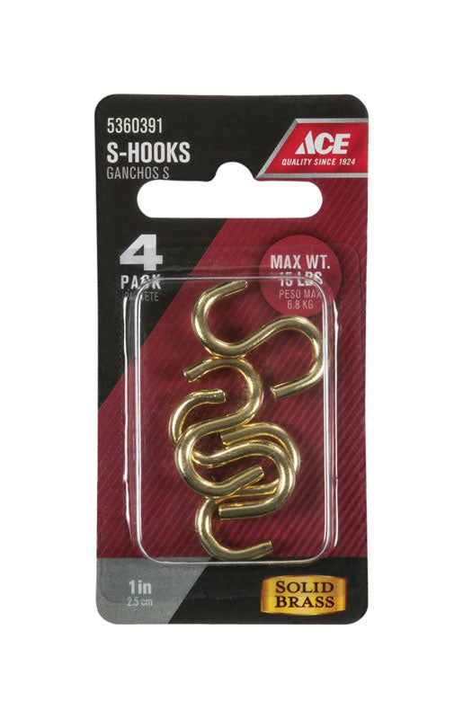 Ace Medium Bright Brass Green Brass 1 in. L Heavy S-Hook 15 lb 4 pk, Pack of 5