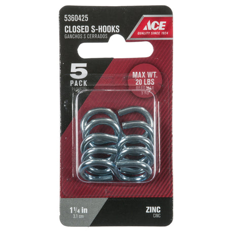 Ace Small Zinc-Plated Silver Steel 1.25 in. L Eight Hook 20 lb 5 pk, Pack of 5