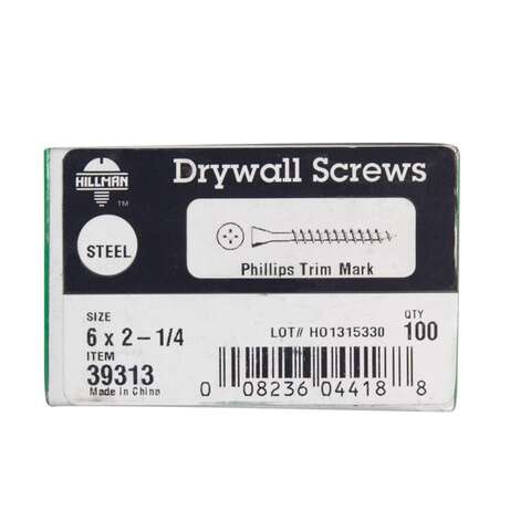 HILLMAN No. 6 X 2-1/4 in. L Phillips Fine Drywall Screws 100 pk