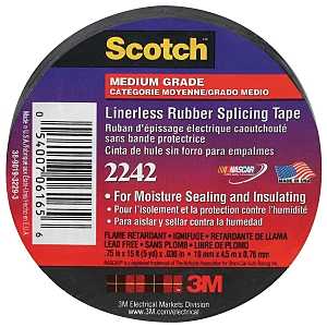 Scotch 6165-BA-10 Splicing Tape, 15 ft L, 3/4 in W, Rubber Backing, Black