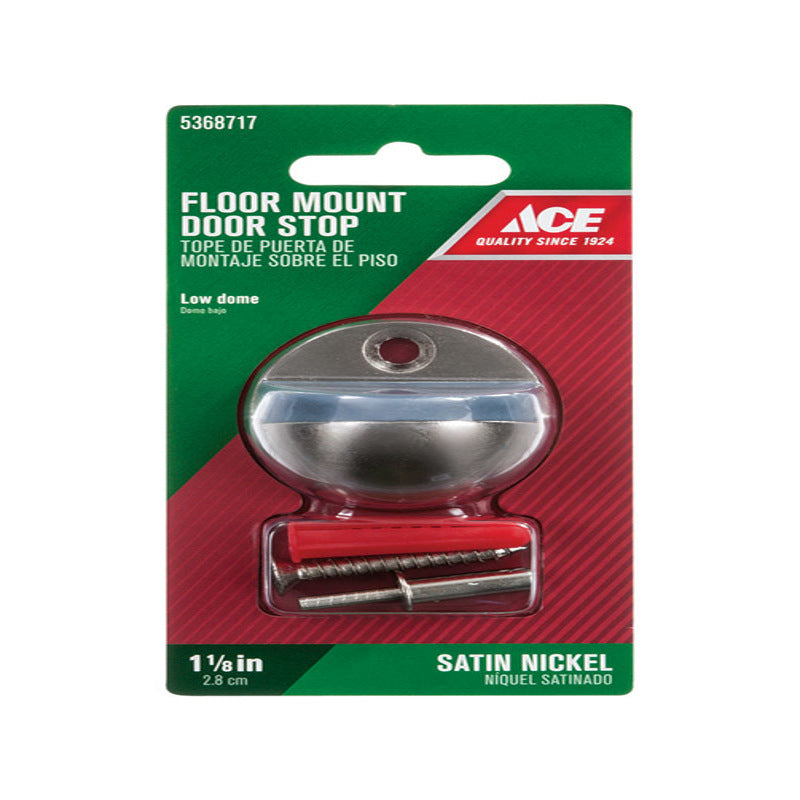 Ace 1-1/8 in. W Metal Satin Nickel Silver Door Stop Mounts to floor 1/4 in., Pack of 5