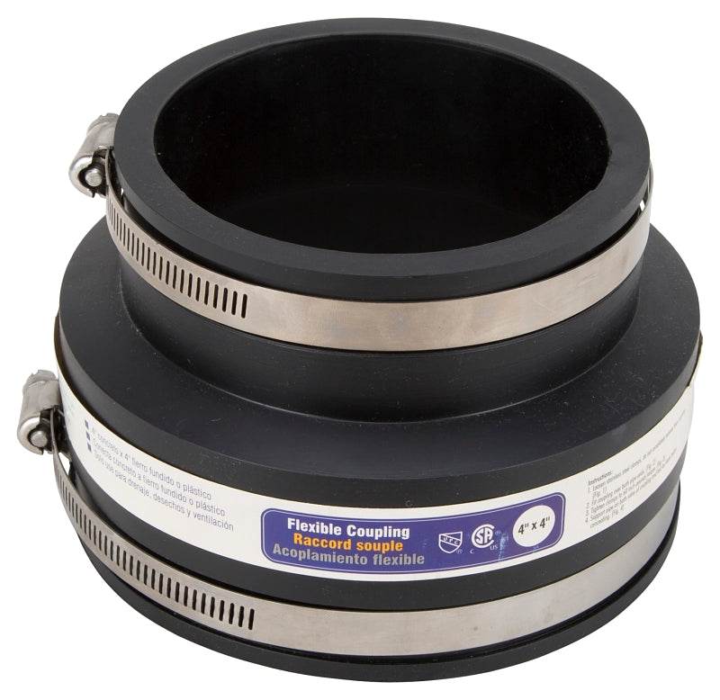 ProSource KJ-021 Coupling, 4 x 4 in, Concrete to Cast Iron or Plastic Pipes, PVC, Black