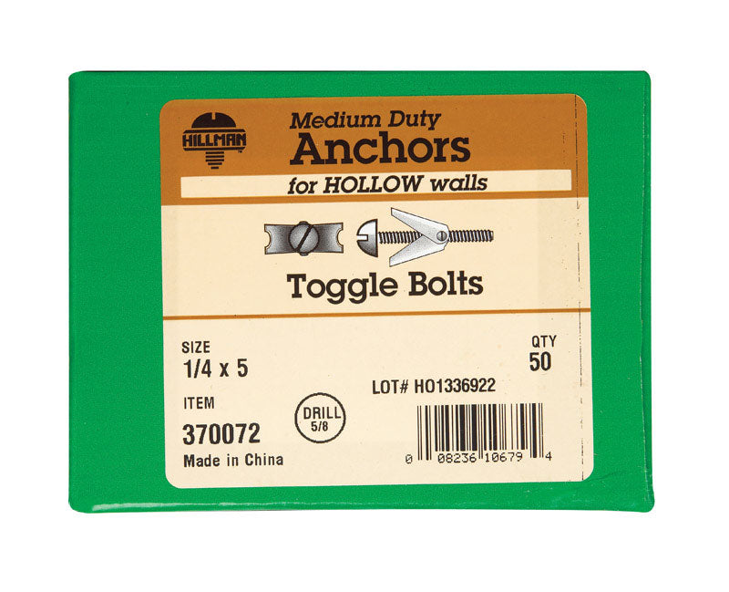 HILLMAN 1/4 in. D X 5 in. L Round Steel Toggle Bolt 50 pk