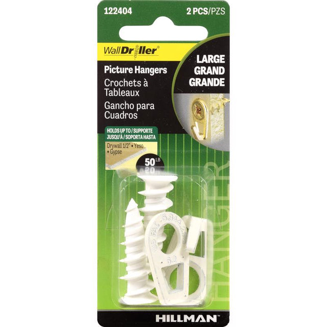 HILLMAN White Drywall Picture Hook 50 lb 2 pk, Pack of 10