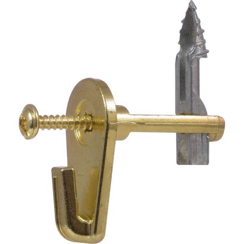 HILLMAN MegaHook Brass-Plated Gold Heavy Duty Picture Hook 100 lb 1 pk, Pack of 5