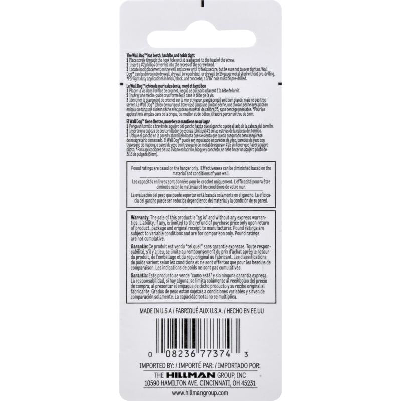 HILLMAN WALL DOG Brass-Plated Gold Self-Drilling Picture Hanger 50 lb 3 pk, Pack of 10