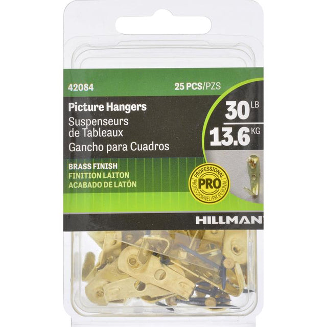 HILLMAN Brass-Plated Professional Picture Hanger 30 lb 25 pk, Pack of 5