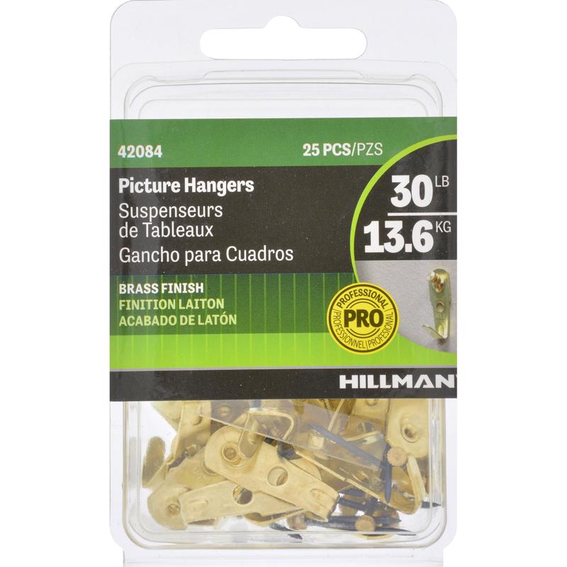 HILLMAN Brass-Plated Professional Picture Hanger 30 lb 25 pk, Pack of 5