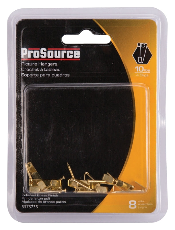 ProSource PH-122312-PS Picture Hanger, 10 lb, Steel, Polished Brass, Brass, Nail-In Mounting