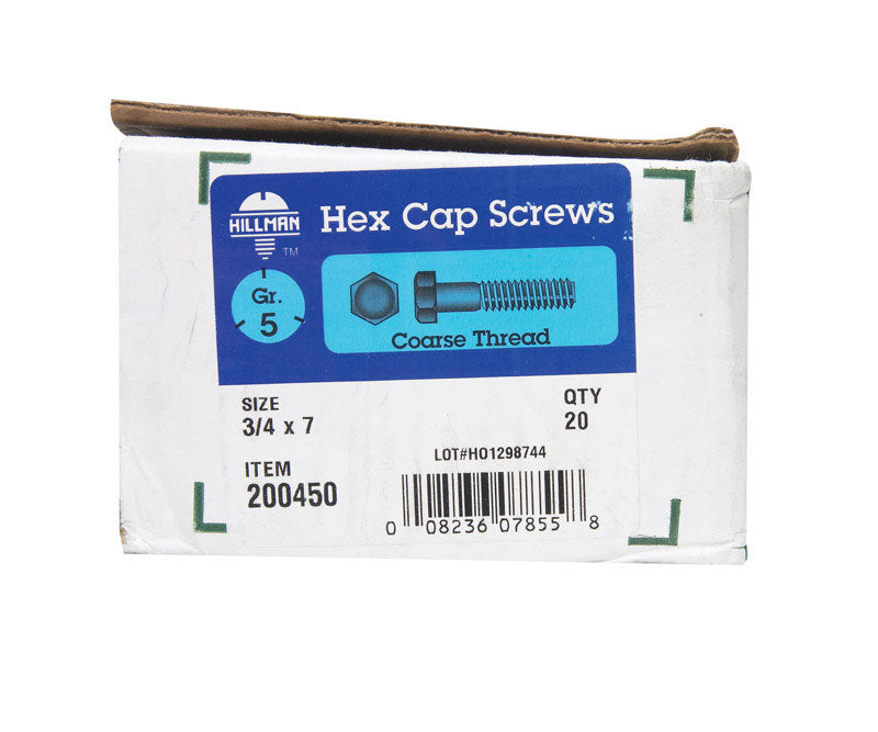 HILLMAN 3/4 in. D X 7 in. L Heat Treated Zinc Steel Hex Head Cap Screw 20 pk