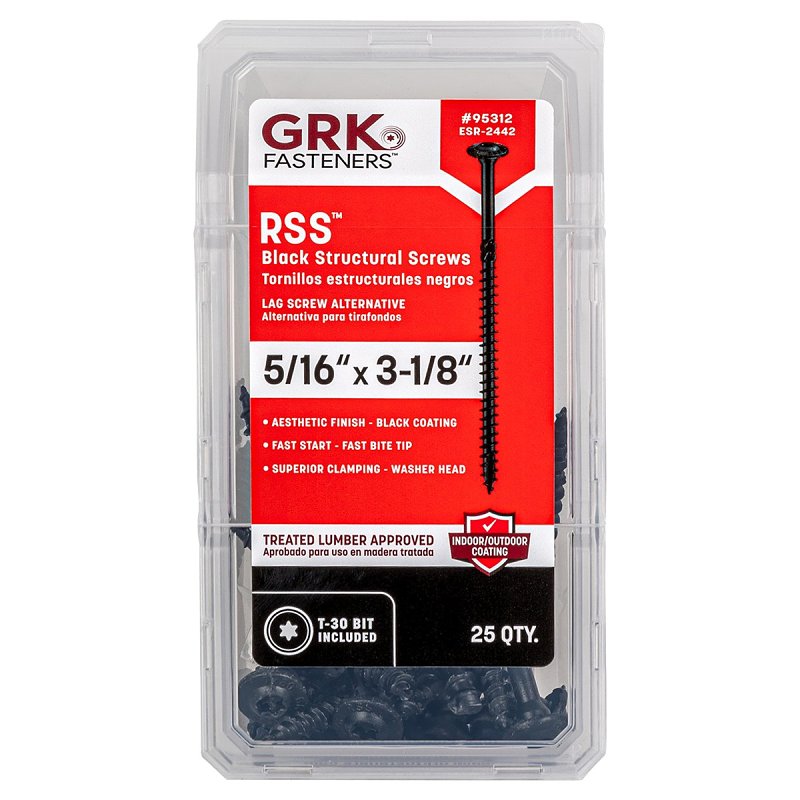 GRK Fasteners RSS Series 95312 Structural Screw, 3-1/8 in L, Coarse Thread, Washer Head, Torx Drive, Steel, Zinc-Plated