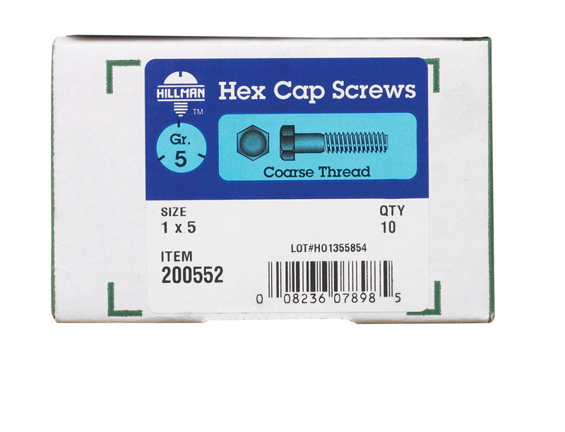 HILLMAN 1 in. D X 5 in. L Heat Treated Zinc Steel Hex Head Cap Screw 10 pk