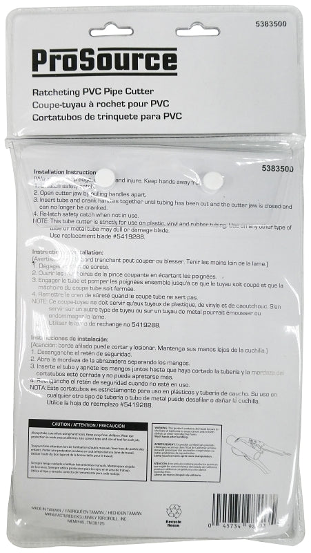 ProSource T002-3L PVC Pipe Cutter, 1-5/8 in Max Pipe/Tube Dia, 1/8 in Mini Pipe/Tube Dia, Steel Blade