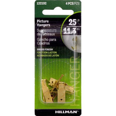 HILLMAN Brass-Plated Gold Professional Picture Hanger 25 lb 4 pk, Pack of 10