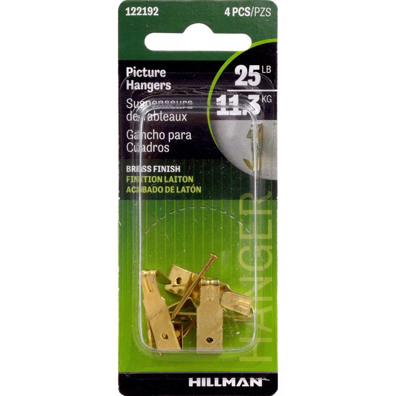 HILLMAN Brass-Plated Gold Professional Picture Hanger 25 lb 4 pk, Pack of 10