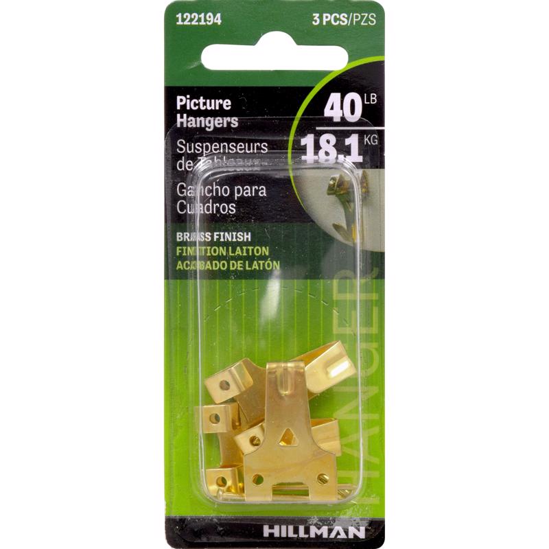 HILLMAN Brass-Plated Gold Professional Picture Hanger 40 lb 3 pk, Pack of 10