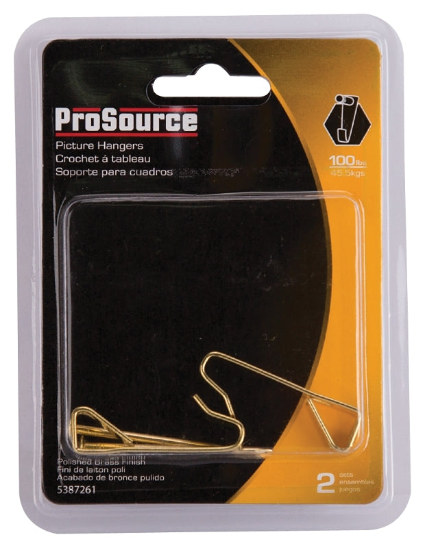 ProSource PH-122310-PS Picture Hanger, 100 lb, Steel, Polished Brass, Brass, Nail-In Mounting