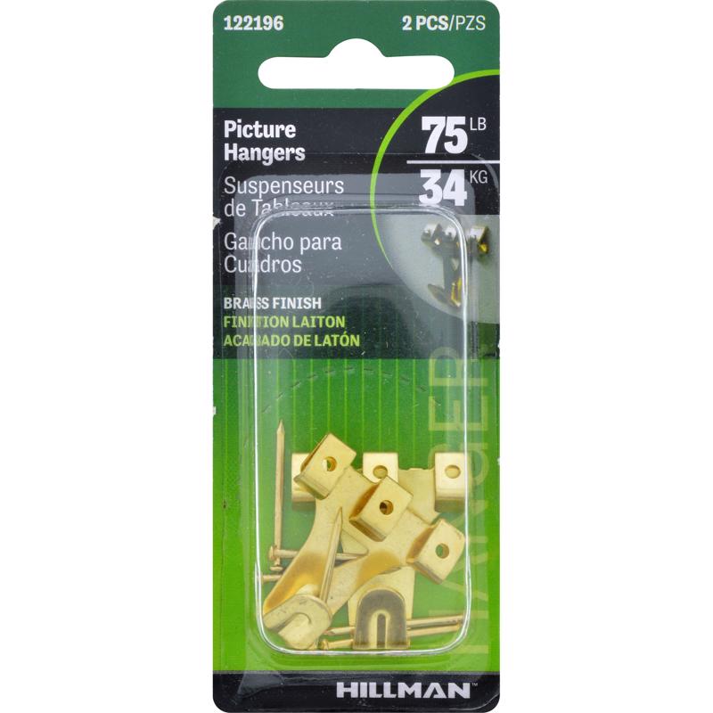 HILLMAN Brass-Plated Gold Professional Picture Hanger 75 lb 2 pk, Pack of 10