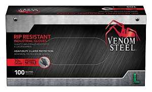 Venom Steel VEN6143N Disposable Gloves, 100 BX, L, Nitrile, Powder-Free, Black, 9-1/2 in L, Beaded Cuff