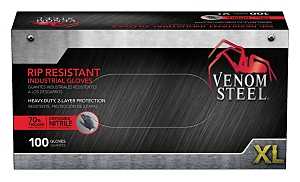 Venom Steel VEN6144N Disposable Gloves, 100 BX, XL, Nitrile, Powder-Free, Black, 9-1/2 in L, Beaded Cuff