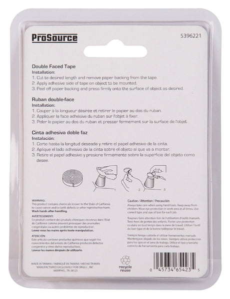 ProSource PH-121120-PS Mounting Tape, 42 in L, 1/2 in W, White