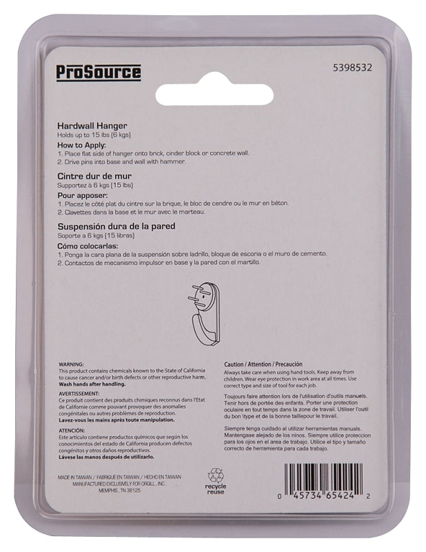 ProSource PH-121121-PS Picture Hanger, 15 lb, Plastic, White, White, Nail-In Mounting