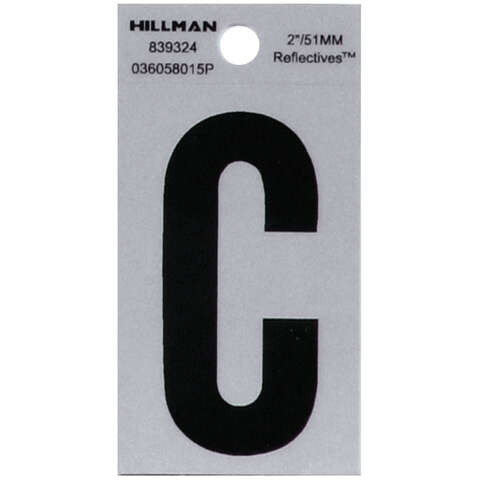 HILLMAN 2 in. Reflective Black Vinyl Self-Adhesive Letter C 1 pc, Pack of 6