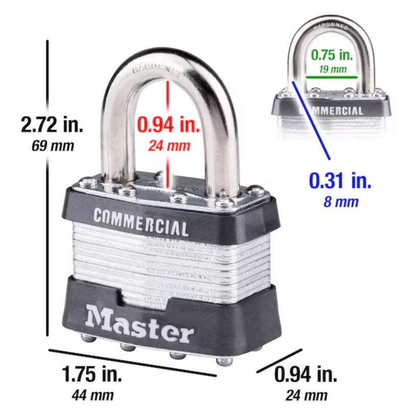 Master Lock 1-5/16 in. H X 1-3/4 in. W Laminated Steel 4-Pin Cylinder Exterior Padlock, Pack of 6