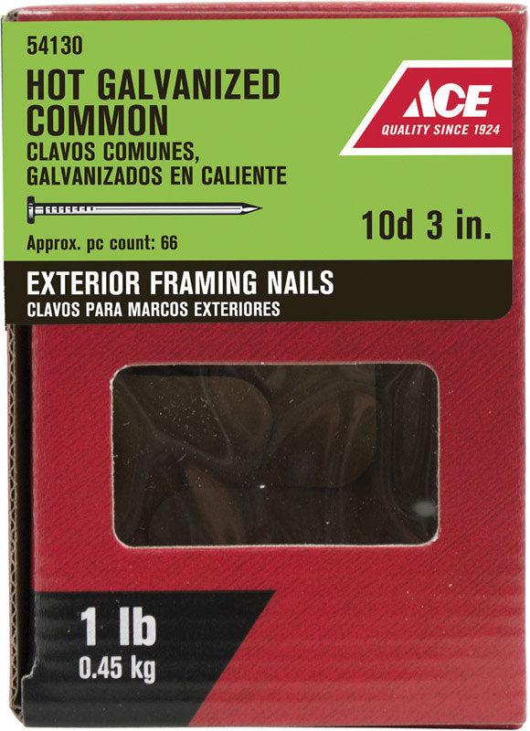 Ace 10D 3 in. Common Hot-Dipped Galvanized Steel Nail Flat Head 1 lb