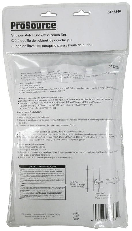 ProSource T141-3L Shower Valve Socket Wrench Set, Steel, 4-7/8 in L