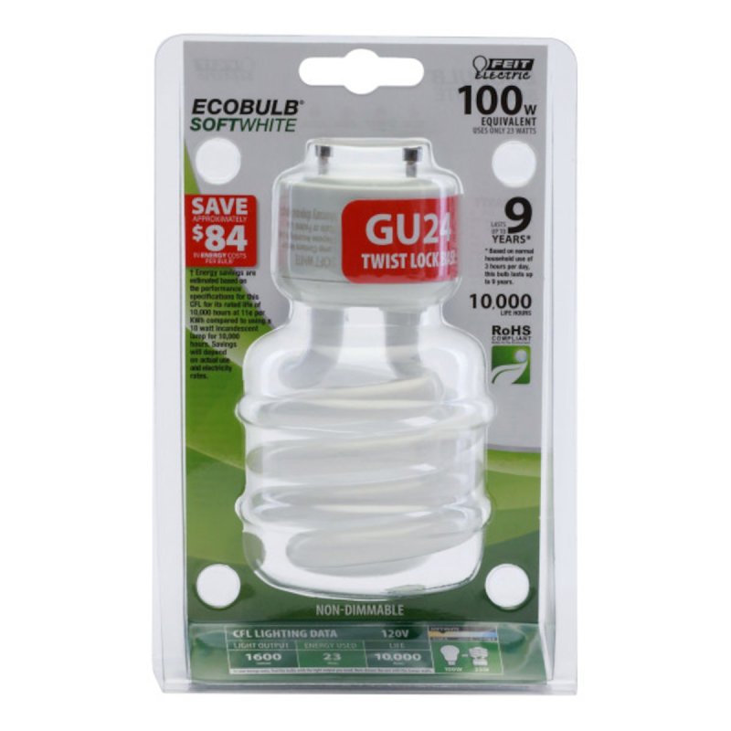Feit Electric BPESL23TM/GU24 Compact Fluorescent Bulb, 23 W, Twist Lamp, GU24 Lamp Base, 1600 Lumens, 2700 K Color Temp