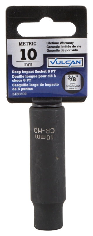 Vulcan MT6580140 Deep Impact Socket, 10 mm Socket, 3/8 in Drive, Deep Drive, 6-Point, Chrome Molybdenum Steel
