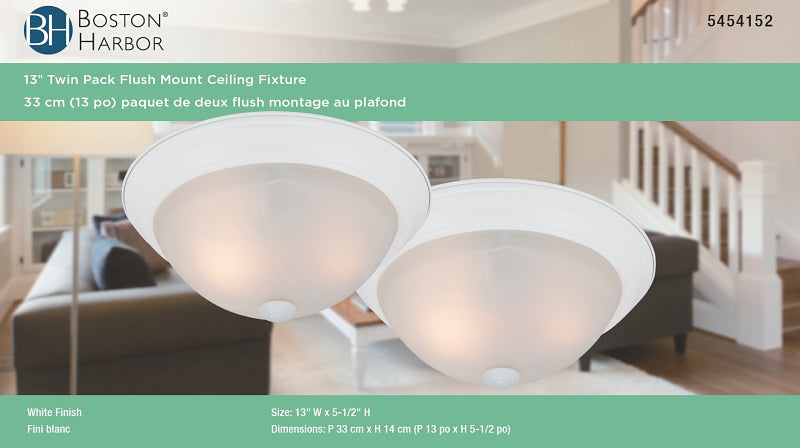 Boston Harbor 41800-WH Flush Mount Ceiling Fixture, 120 V, 60 W, A19 or CFL Lamp, White Fixture