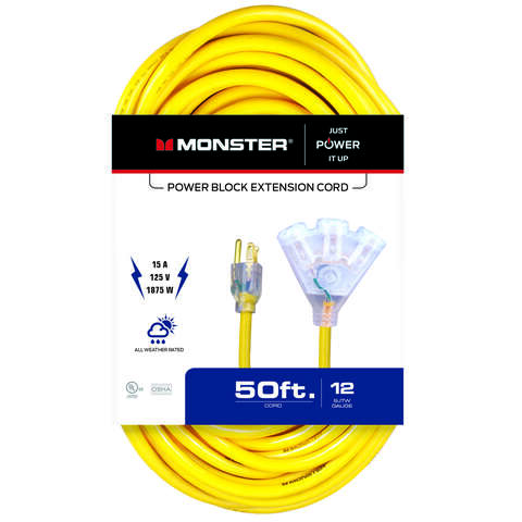 Monster Just Power It Up Outdoor 50 ft. L Yellow Extension Cord 12/3 SJTW