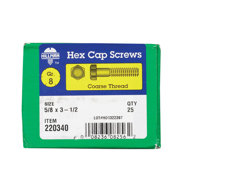 HILLMAN 5/8 in. D X 3-1/2 in. L Heat Treated Steel Hex Head Cap Screw 25 pk