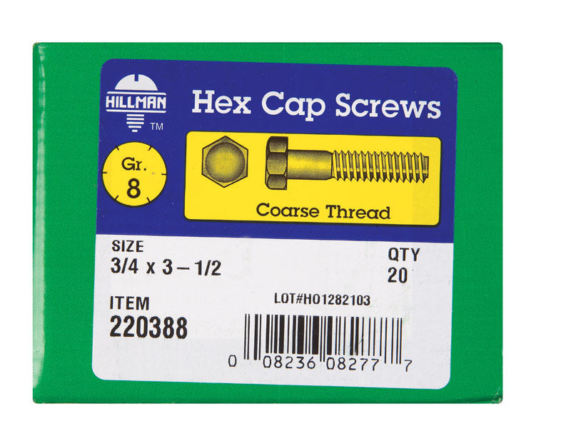 HILLMAN 3/4 in. D X 3-1/2 in. L Heat Treated Steel Hex Head Cap Screw 20 pk