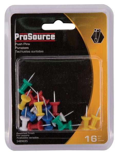 ProSource PH-121152-PS Push Pin, 23 mm L, Plastic, Assorted Colors, Round Head