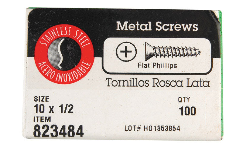 HILLMAN No. 10 X 1/2 in. L Phillips Flat Head Sheet Metal Screws 100 pk