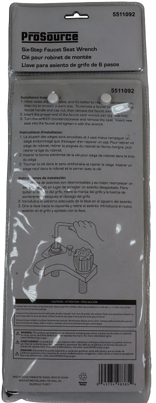 ProSource T157-3L Faucet Seat Wrench, 6 in L, Steel, Nickel Plated