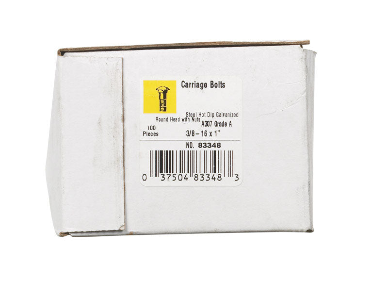 HILLMAN 3/8 in. X 1 in. L Hot Dipped Galvanized Steel Carriage Bolt 100 pk